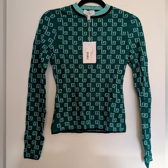 NWT & Other Stories Stockholm Atelier Geometric Pattern Green Sweater Size XS - Picture 4 of 7